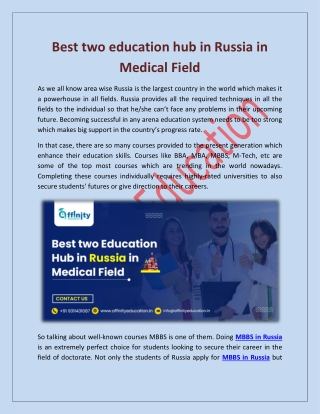 Best two education hub in Russia in Medical Field