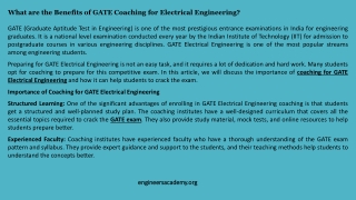 What are the Benefits of GATE Coaching for Electrical Engineering