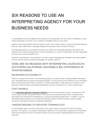 SIX REASONS TO USE AN INTERPRETING AGENCY FOR YOUR BUSINESS NEEDS