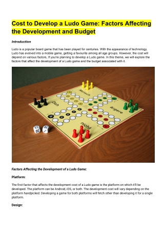 Cost to Develop a Ludo Game_ Factors Affecting the Development and Budget