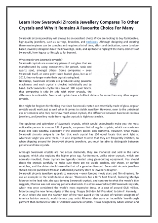 Learn How Swarovski Zirconia Jewellery Compares To Other Crystals and Why It Remains A Favourite Choice For Many