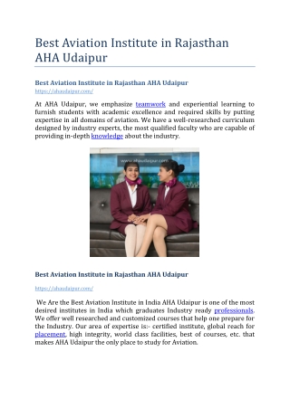 Best Aviation Institute In Rajasthan