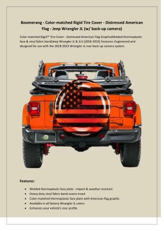 Boomerang - Color-matched Rigid Tire Cover - Distressed American Flag - Jeep Wrangler JL (w back-up camera)