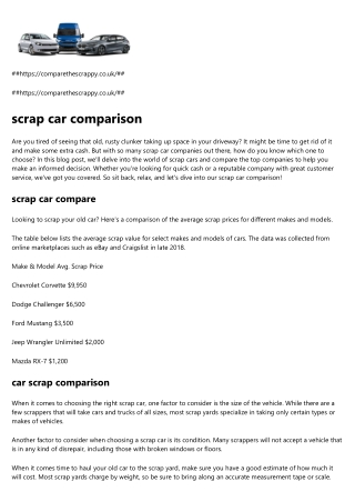 scrap car comparison