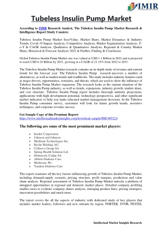 Tubeless Insulin Pump Market