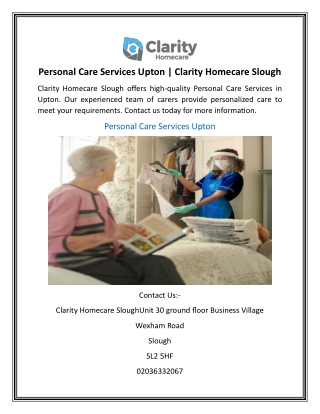 Personal Care Services Upton | Clarity Homecare Slough