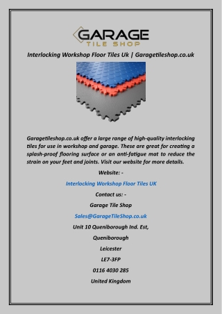 Interlocking Workshop Floor Tiles Uk  Garagetileshop.co.uk