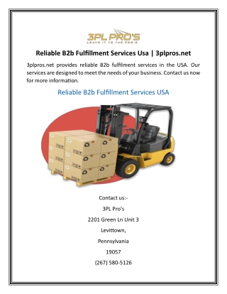 Reliable B2b Fulfillment Services Usa | 3plpros.net