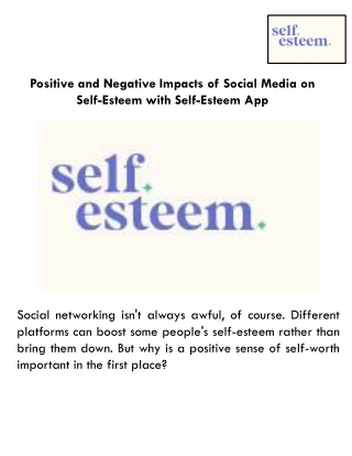 Positive and Negative Impacts of Social Media on Self-Esteem with Self-Esteem App