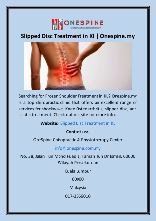 Slipped Disc Treatment in Kl  Onespine.my