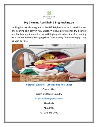 Dry Cleaning Abu Dhabi  Brightnshine.ae