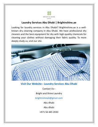 Laundry Services Abu Dhabi  Brightnshine.ae