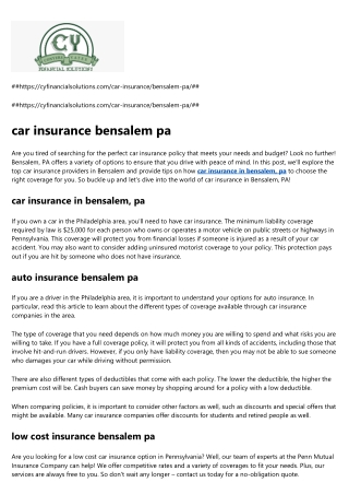 auto insurance bensalem pa