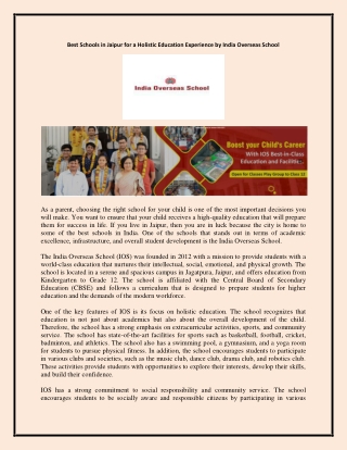 Best Schools in Jaipur for a Holistic Education Experience by India Overseas School