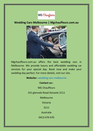 Wedding Cars Melbourne  Mgchauffeurs.com