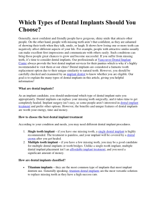 Which Types of Dental Implants Should You Choose