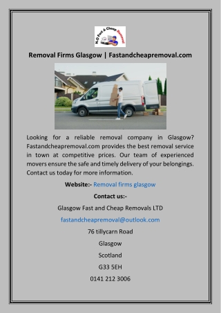 Removal Firms Glasgow  Fastandcheapremoval