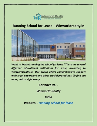 Running School for Lease  Winworldrealty in