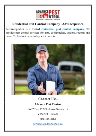 Residential Pest Control Company | Advancepest.ca