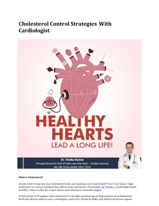 Cholesterol Control Strategies  With   Cardiologist