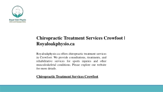 Chiropractic Treatment Services Crowfoot | Royaloakphysio.ca