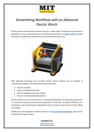 Streamlining Workflows with an Advanced Electric Winch