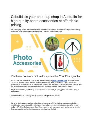 Cobuilds is your one-stop shop in Australia for high-quality photo accessories a