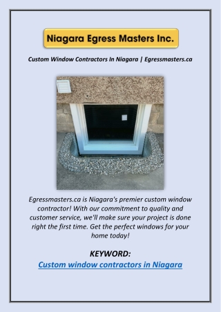 Custom Window Contractors In Niagara | Egressmasters.ca