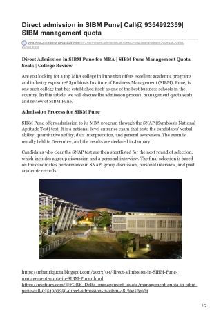 Direct admission in SIBM Pune Call 9354992359 SIBM management quota