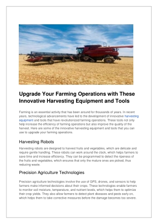 Upgrade Your Farming Operations with These Innovative Harvesting Equipment and Tools