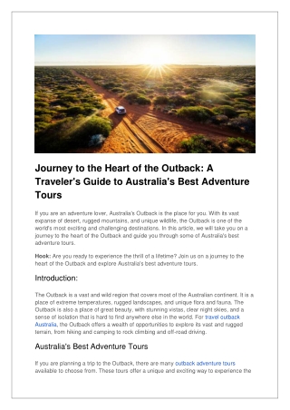 Journey to the Heart of the Outback_ A Traveler's Guide to Australia's Best Adventure Tours