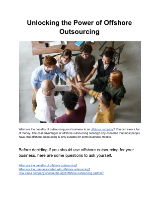 Unlocking the Power of Offshore Outsourcing