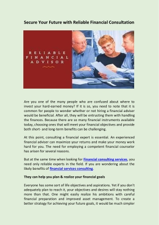 Secure Your Future with Reliable Financial Consultation