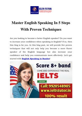 English Speaking in Bandra Call-9820740494