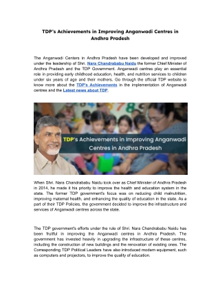 TDP’s Achievements in Improving Anganwadi Centres in Andhra Pradesh