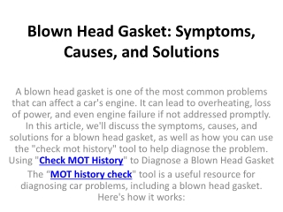 Blown Head Gasket: Symptoms, Causes, and Solutions