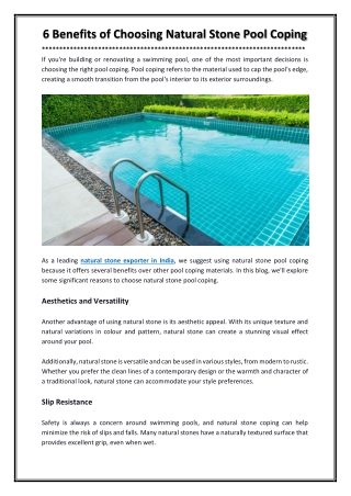 6 Benefits of Choosing Natural Stone Pool Coping
