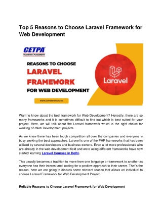 Top 5 Reasons to Choose Laravel Framework For Web Development