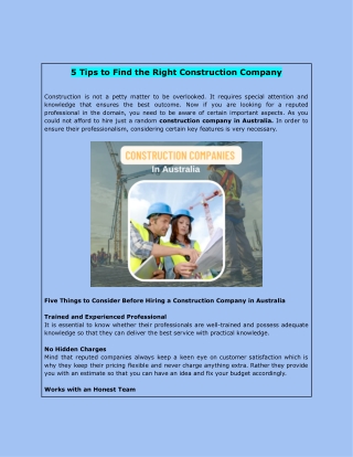 5 Tips to Find the Right Construction Company