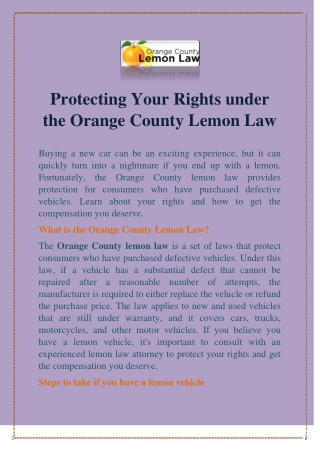 Protecting Your Rights under the Orange County Lemon Law