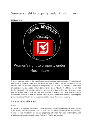 Women’s right to property under Muslim Law