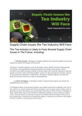Supply Chain Issues the Tea Industry Will Face