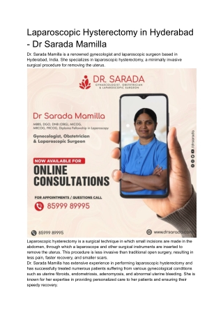 Laparoscopic Hysterectomy in Hyderabad - Dr Sarada Mamilla