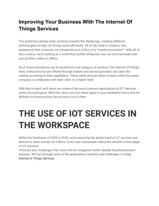 Improving Your Business With The Internet Of Things Services