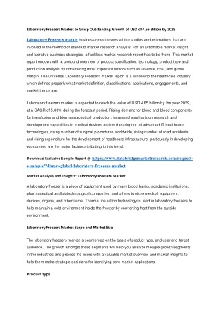 Laboratory Freezers Market to Grasp Outstanding Growth of USD of 4.65 Billion by 2029