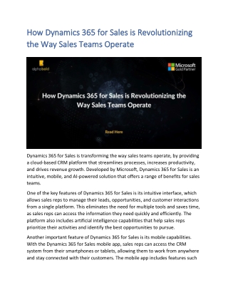 How Dynamics 365 for Sales is Revolutionizing the Way Sales Teams Operate