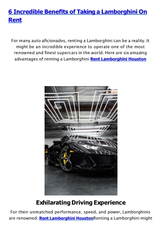 6 Incredible Benefits of Taking a Lamborghini On Rent