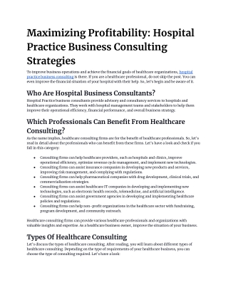 Maximizing Profitability Hospital Practice Business Consulting Strategies | Mdcpas