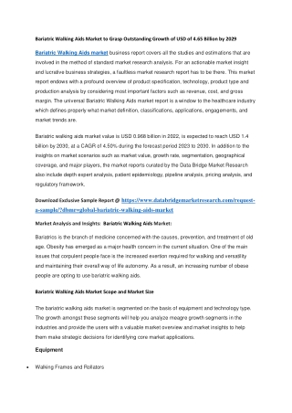 Bariatric Walking Aids Market to Grasp Outstanding Growth of USD of 4.65 Billion by 2029