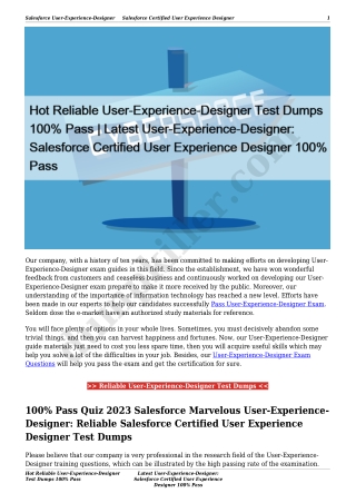 Hot Reliable User-Experience-Designer Test Dumps 100% Pass | Latest User-Experience-Designer: Salesforce Certified User